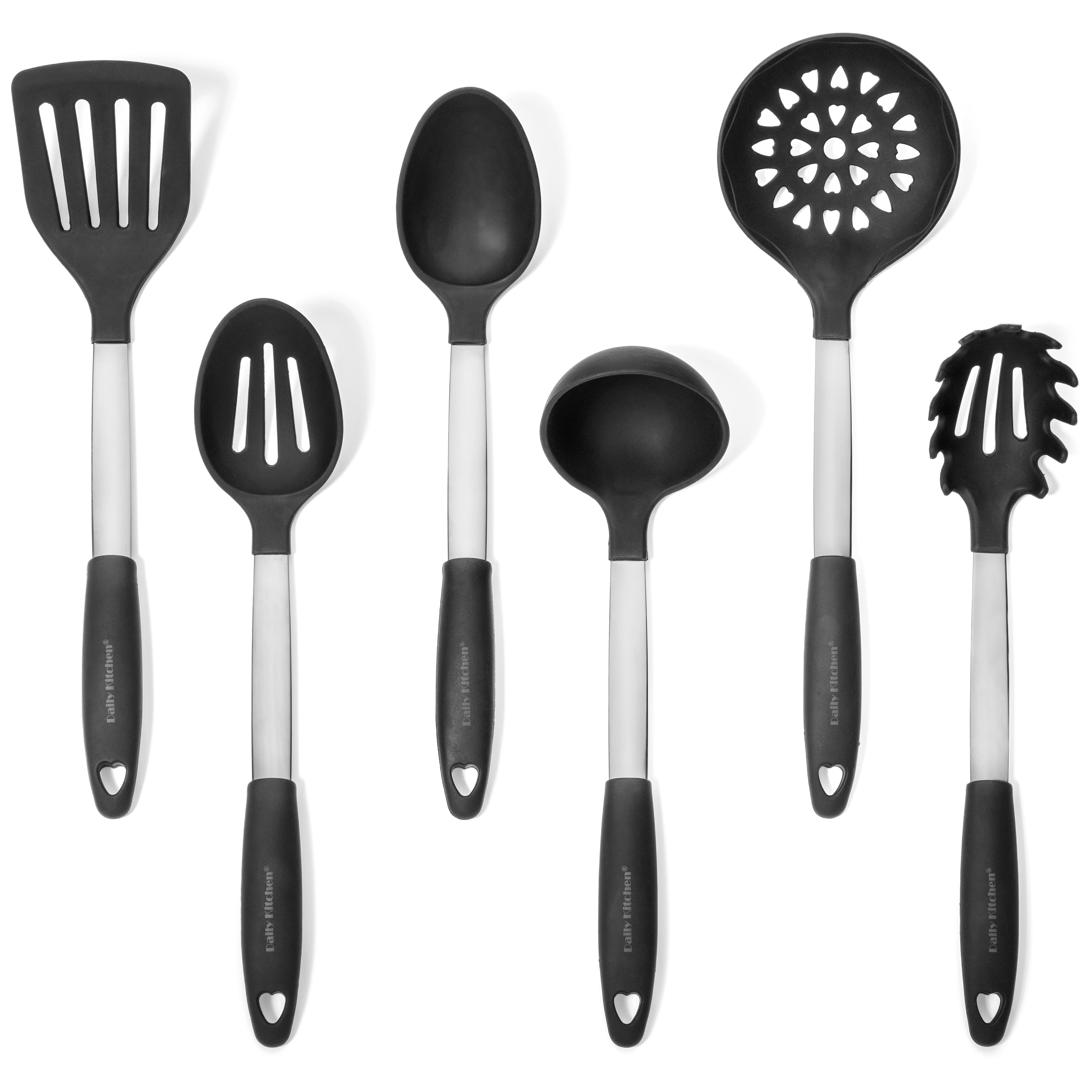 6 Piece Stainless Steel Kitchen Cooking Utensils Set Fork Ladle Slotted Spoons